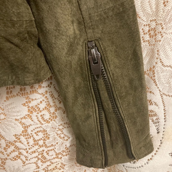 BlankNYC Olive Genuine Suede Leather Cropped Motorcycle Jacket Small - Picture 3 of 12
